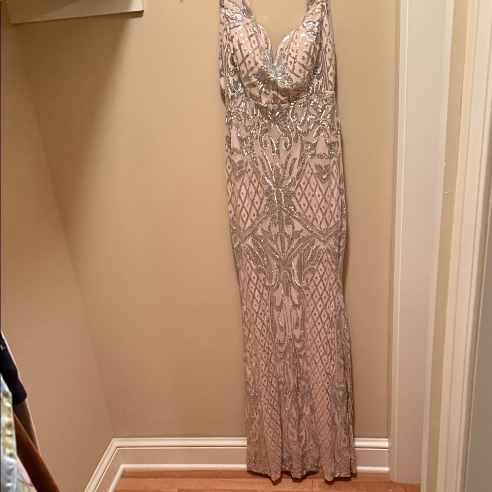 Windsor Silver Sequin Nude Prom Gown
